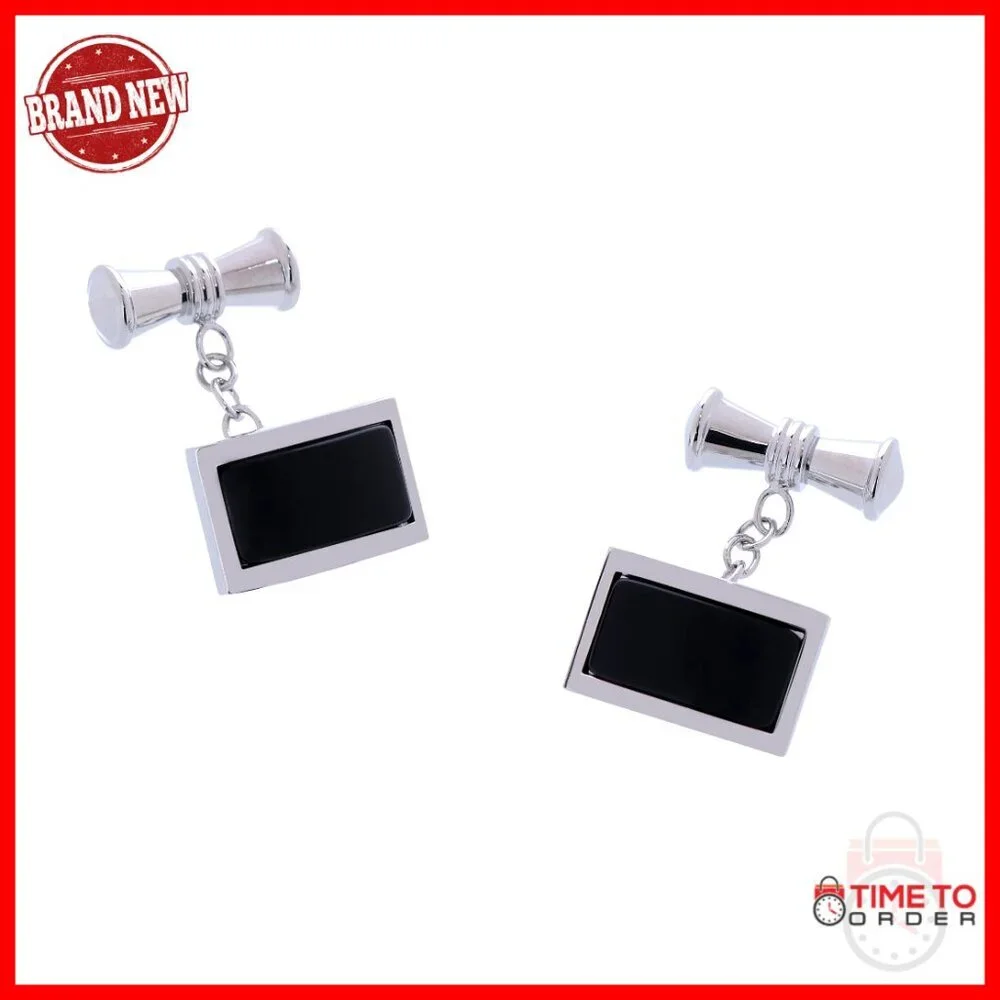 Men's Black Agate Cufflinks Rectangular Brass Professional Formal Wear